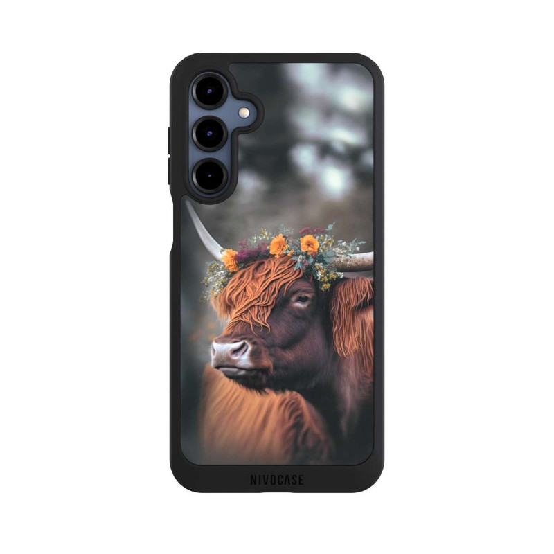 Galaxy A16 5G NIVOpure Vache des Highlands avec des fleurs avec IA