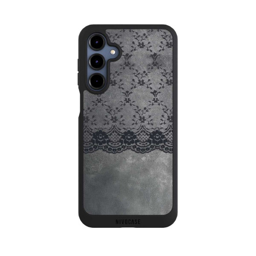 Samsung Galaxy A16 5G NIVOpure Schwarzes Spitzenmuster auf grauem Hintergrund