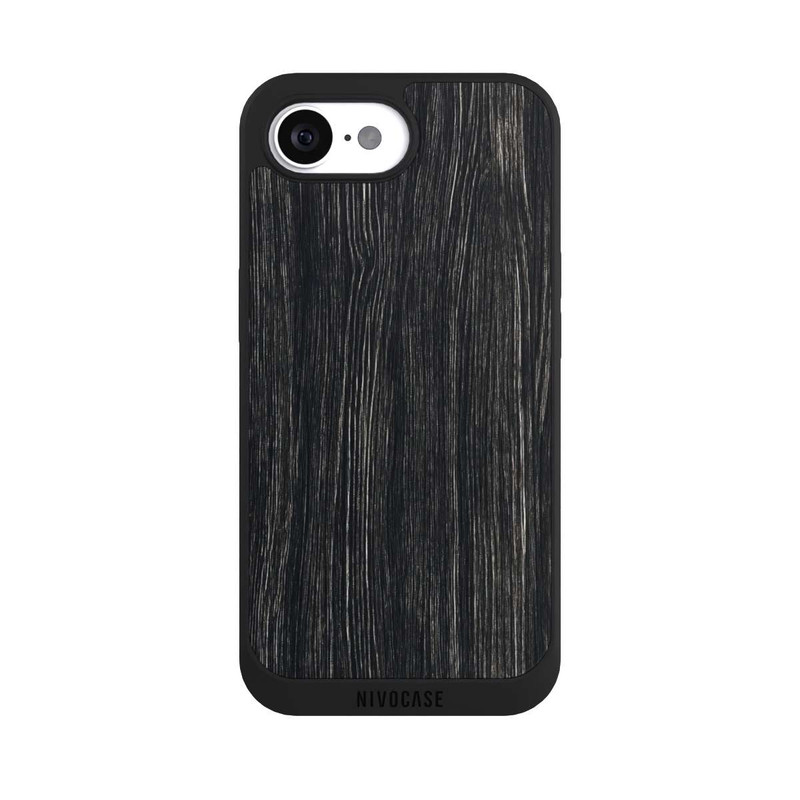 iPhone 16e NIVOpure Dunkle Holzstruktur