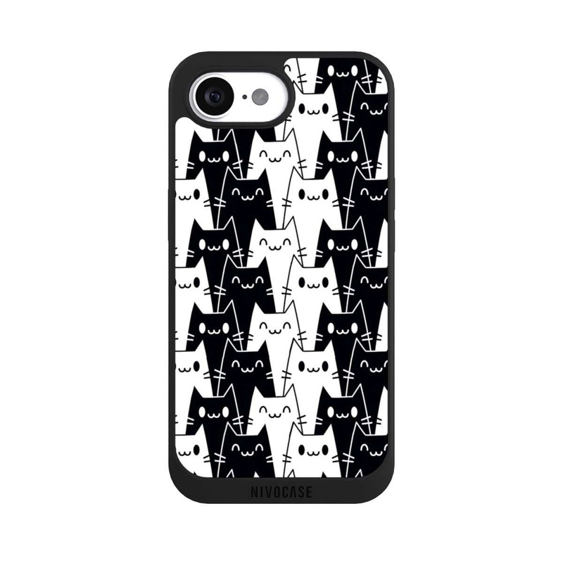 iPhone 16e NIVOpure Katzentapete Schwarz Weiß