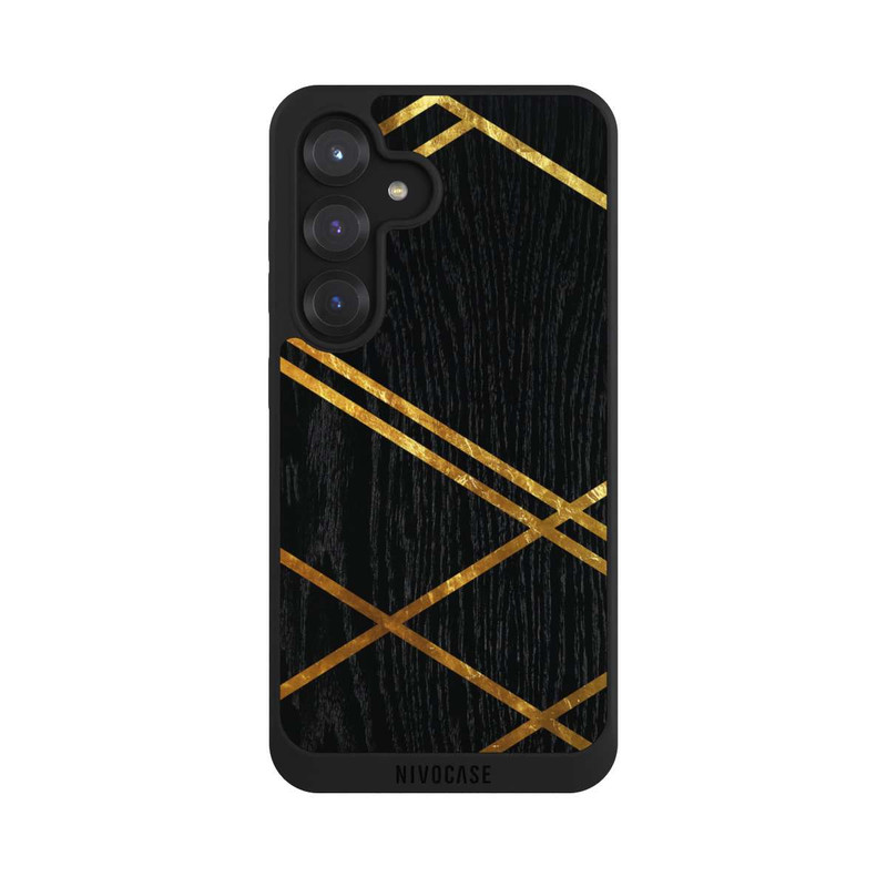 Galaxy S25 NIVOpure Schwarzes geometrisches Muster Goldene Streifen