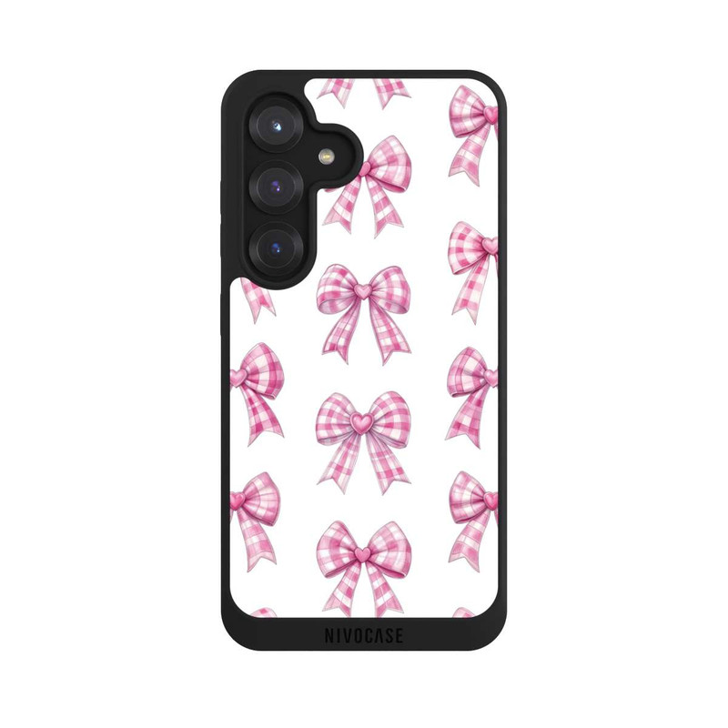 Galaxy S25 NIVOpure Pink Gingham Hearts and Bows avec IA