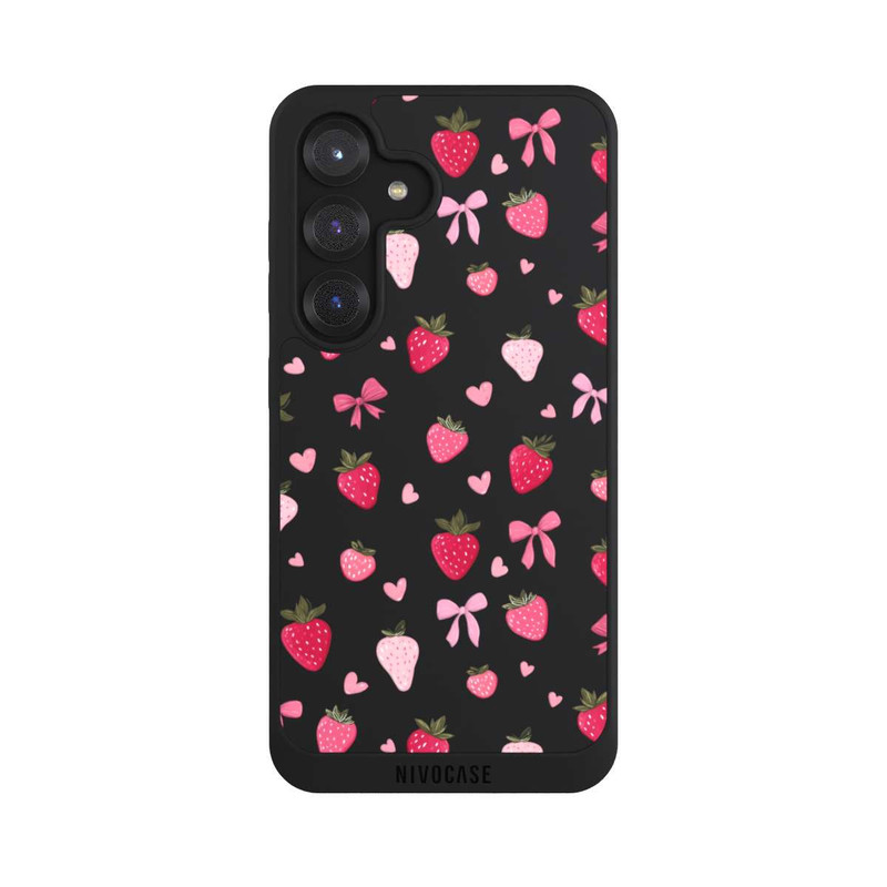 Galaxy S25 NIVOpure Erdbeer Herz Schleifen Pink Muster Transparent