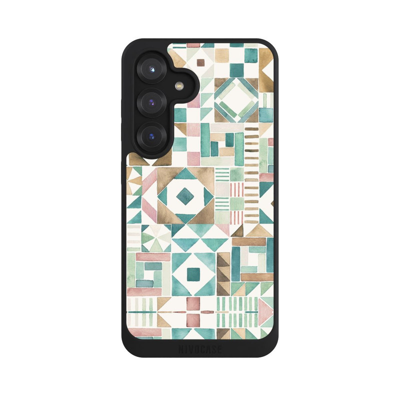 Galaxy S25 NIVOpure Geometric Blocks Retro Vintage Patchwork Green
