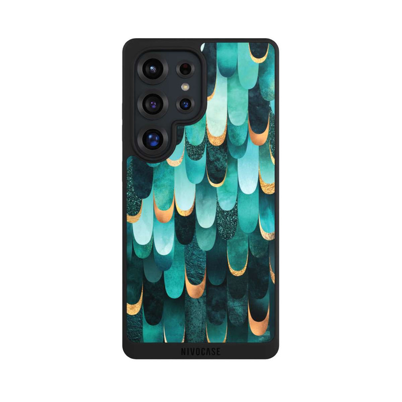 Galaxy S25 Ultra NIVOpure Imprimé or turquoise à plumes