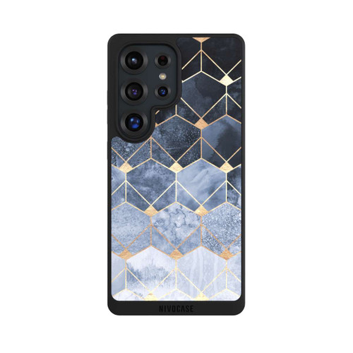 Samsung Galaxy S25 Ultra NIVOpure Blue Hexagons And Diamonds Gold Print