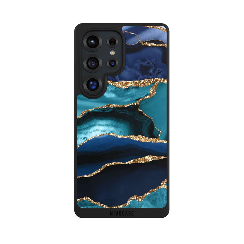 Galaxy S25 Ultra NIVOpure Dark and Light Blue Marble Gold Glitter Look