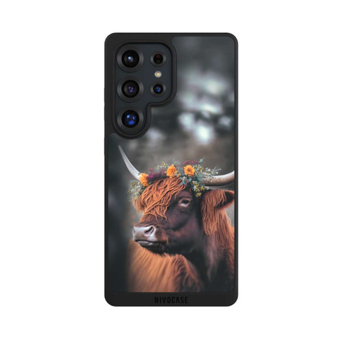 Samsung Galaxy S25 Ultra NIVOpure Vache des Highlands avec des fleurs avec IA