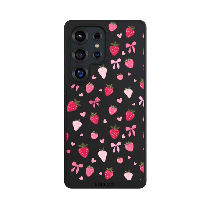Galaxy S25 Ultra NIVOpure Strawberry Ribbon Pattern Pink Transparent