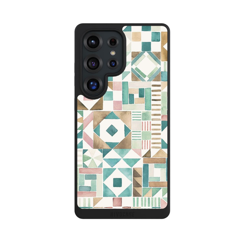 Galaxy S25 Ultra NIVOpure Geometric Blocks Retro Vintage Patchwork Green