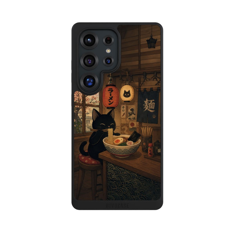 Galaxy S25 Ultra NIVOpure Bar à ramen avec un chat noir avec l'IA