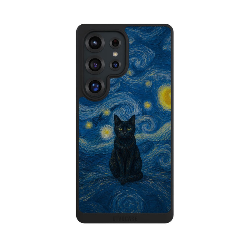 Galaxy S25 Ultra NIVOpure Starry Night by Vincent van Gogh with Cat with AI