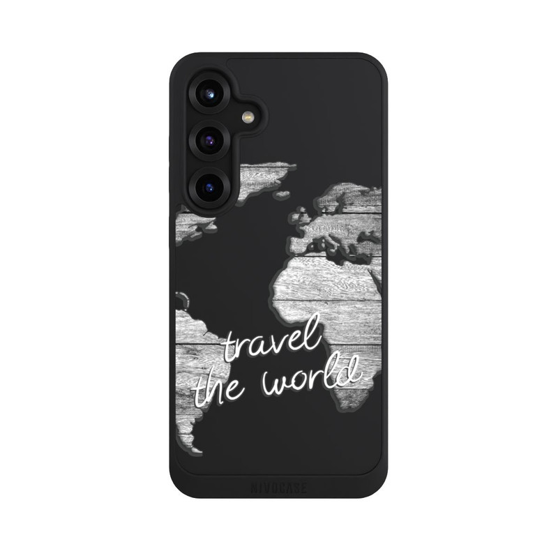 Galaxy S25 + NIVOpure Weltkarte Holz ohne Hintergrund