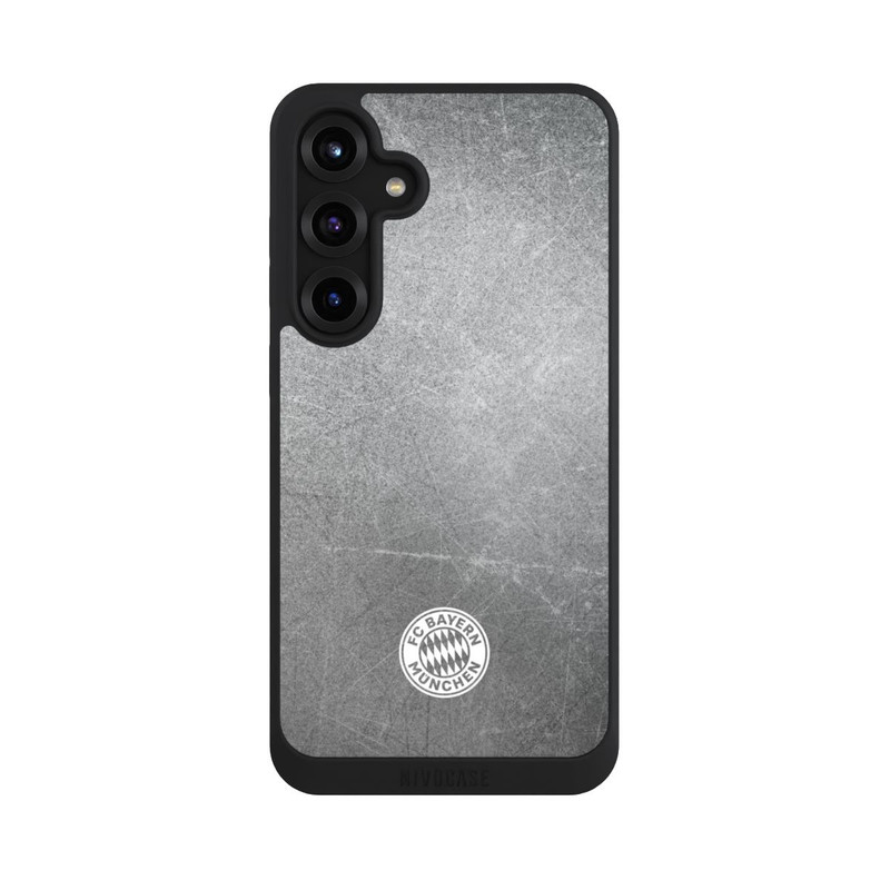 Galaxy S25 + NIVOpure Klassisches FCB Logo Klein - Weiß auf Metalllook