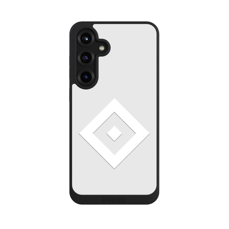 Galaxy S25 + NIVOpure Logo en forme de losange sur fond gris HSV