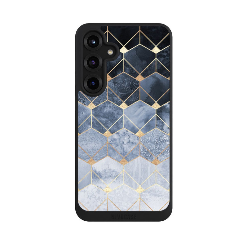 Galaxy S25 + NIVOpure Impression Or Hexagones Bleus Et Diamants