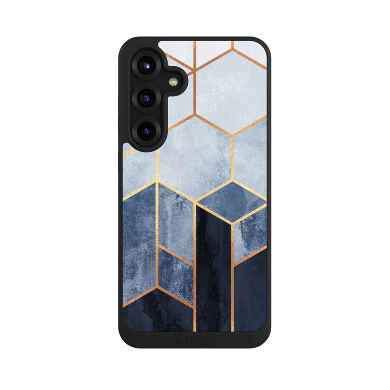 Galaxy S25 + NIVOpure Impression d'or d'hexagones bleus doux