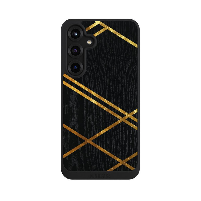 Galaxy S25 + NIVOpure Noir Motif géométrique Rayures dorées