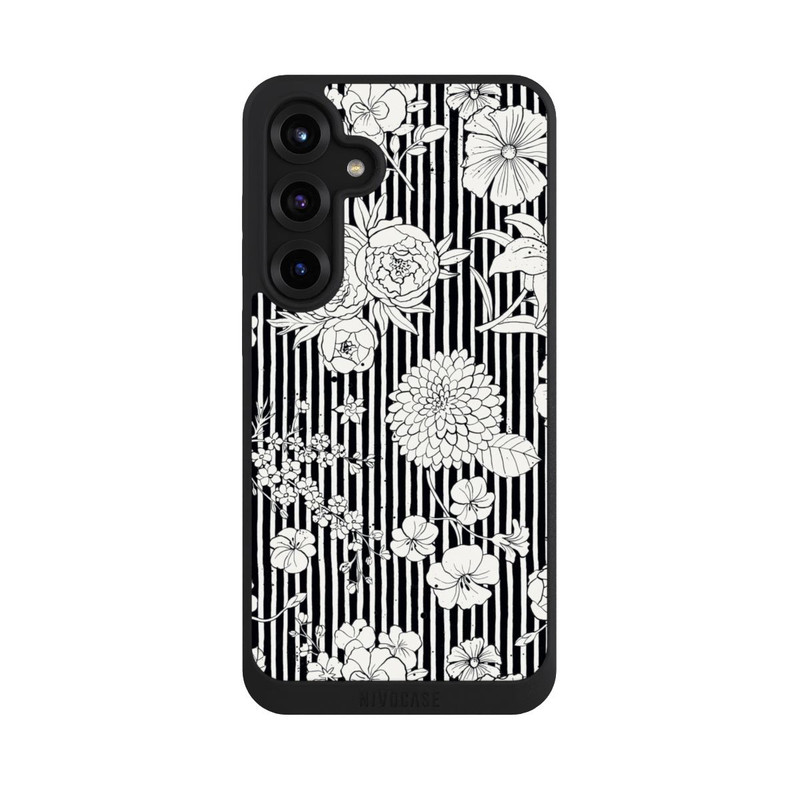 Galaxy S25 + NIVOpure Blumen und Streifen Schwarz und Weiß