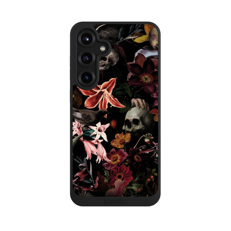 Galaxy S25 + NIVOpure Crânes et fleurs sur fond sombre