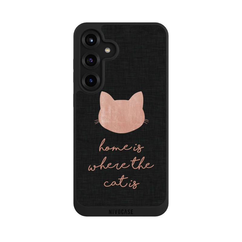 Galaxy S25 + NIVOpure Home Is Where The Cat Is - Rosa auf Schwarz 