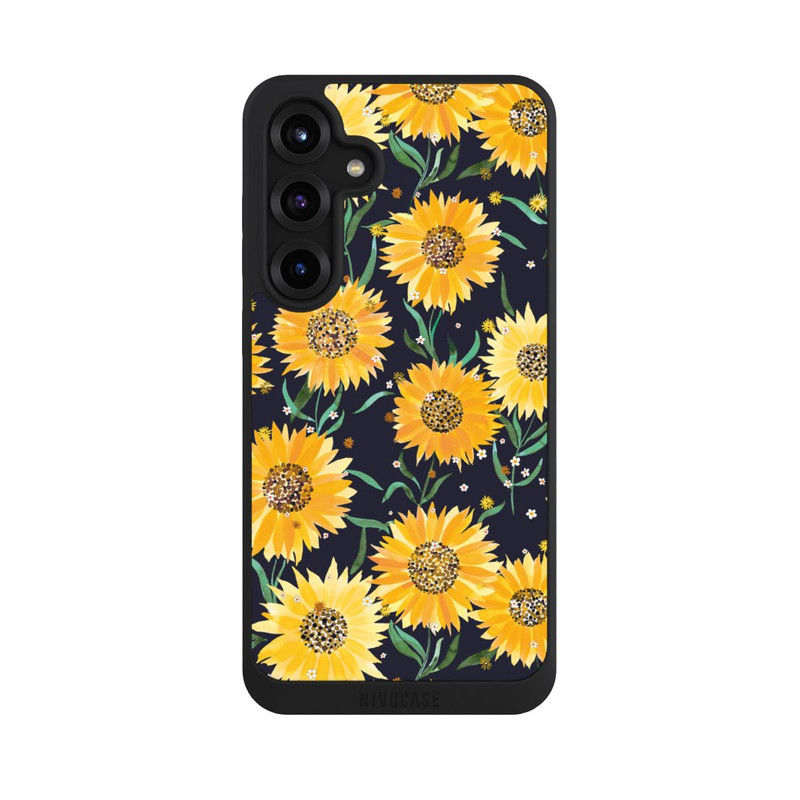 Galaxy S25 + NIVOpure Fleurs de Tournesol sur Fond Noir