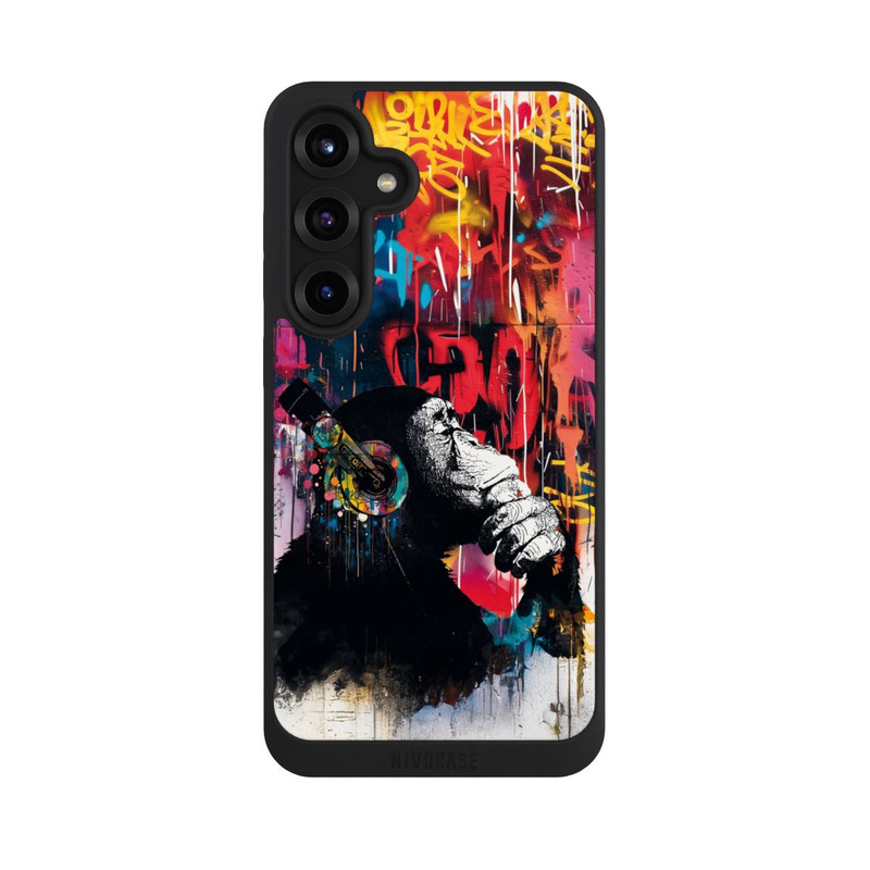 Galaxy S25 + NIVOpure Affe Stereo Kopfhörer Graffiti Street Art Blau