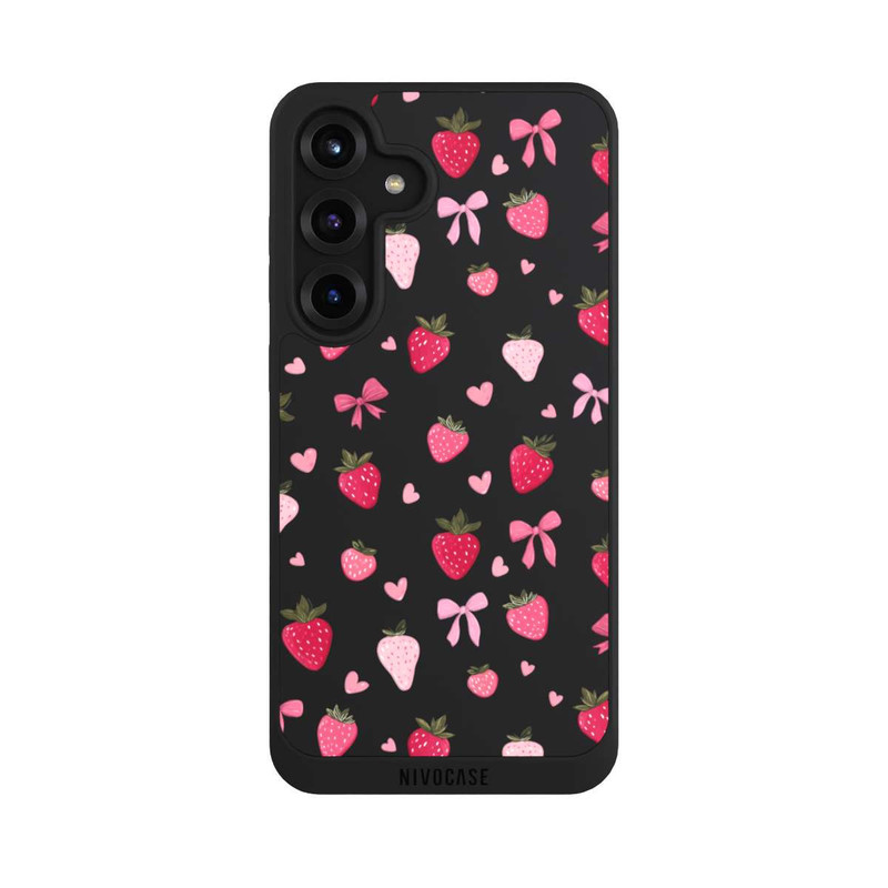 Galaxy S25 + NIVOpure Erdbeer Herz Schleifen Pink Muster Transparent