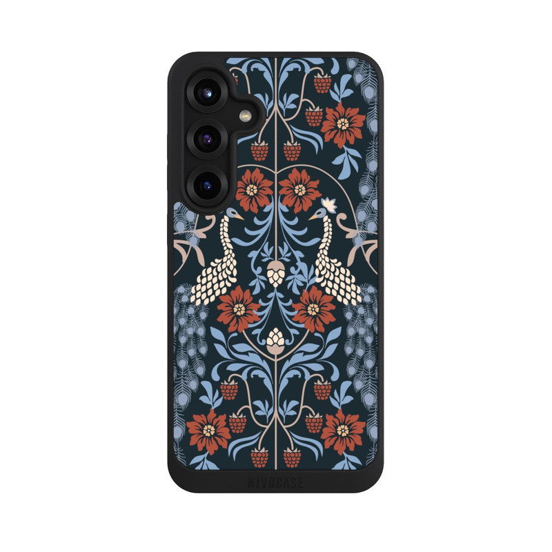Galaxy S25 + NIVOpure Vintage Peacock Garden Arts and Crafts Floral Dark