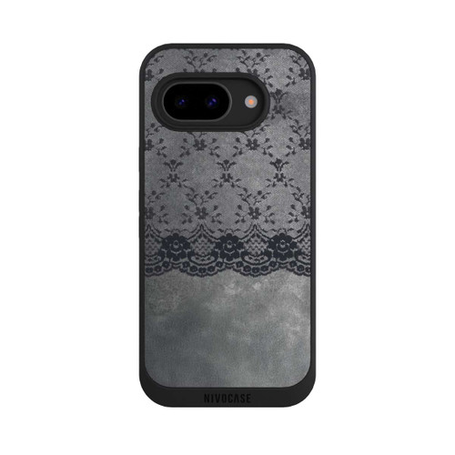 Google Pixel 9a NIVOpure Schwarzes Spitzenmuster auf grauem Hintergrund