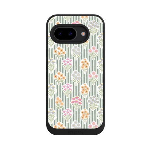 Google Pixel 9a NIVOpure Ditsy Flower Sticker Bouquets on Blue and Cream Pinstripes