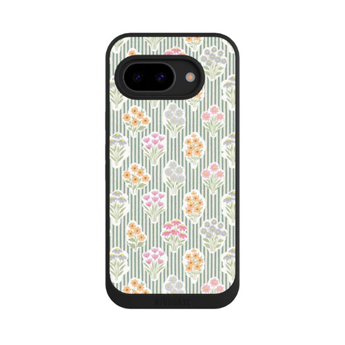Google Pixel 9a NIVOpure Ditsy Flower Sticker Bouquets on Blue and Cream Pinstripes