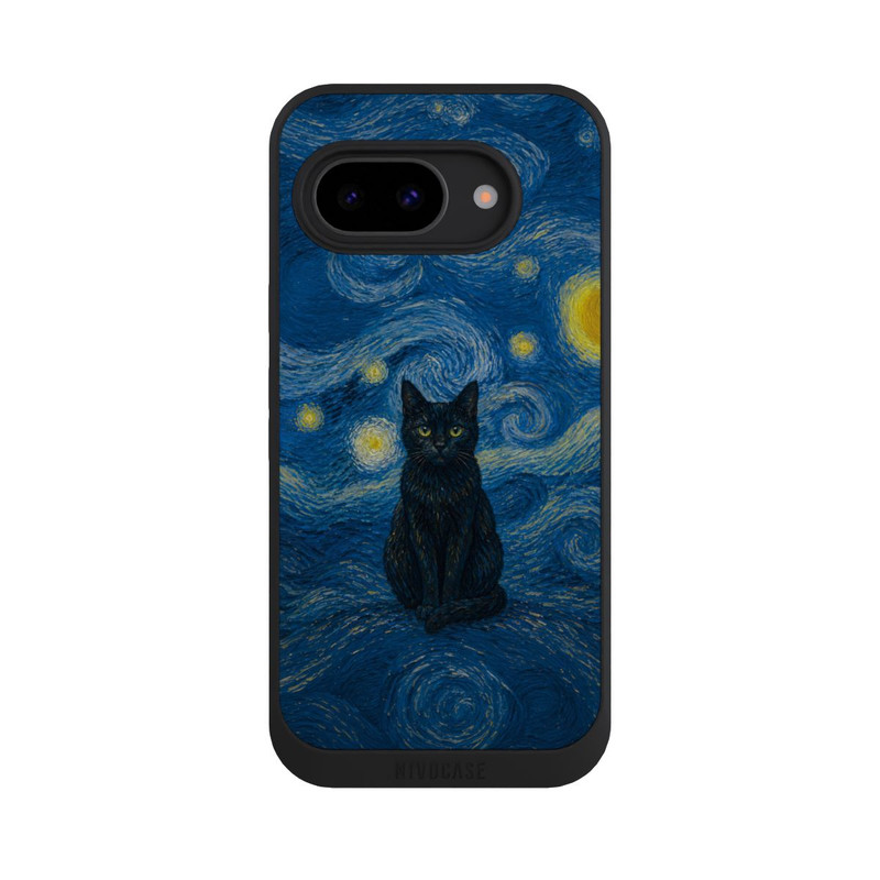 Pixel 9a NIVOpure Sternennacht von Vincent van Gogh mit Katze mit KI