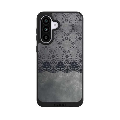 Samsung Galaxy A56 5G NIVOpure Schwarzes Spitzenmuster auf grauem Hintergrund