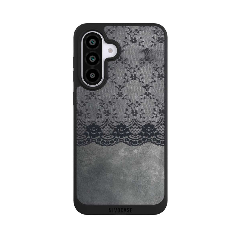 Galaxy A56 5G NIVOpure Schwarzes Spitzenmuster auf grauem Hintergrund