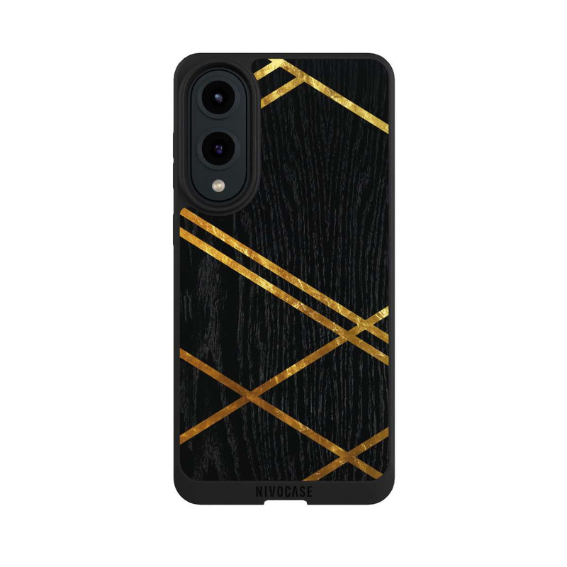 Galaxy S25 Edge NIVOpure Schwarzes geometrisches Muster Goldene Streifen
