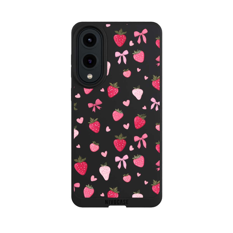 Galaxy S25 Edge NIVOpure Strawberry Ribbon Pattern Pink Transparent