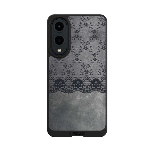 Samsung Galaxy S25 Edge NIVOpure Schwarzes Spitzenmuster auf grauem Hintergrund