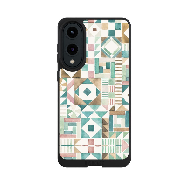 Galaxy S25 Edge NIVOpure Geometric Blocks Retro Vintage Patchwork Green