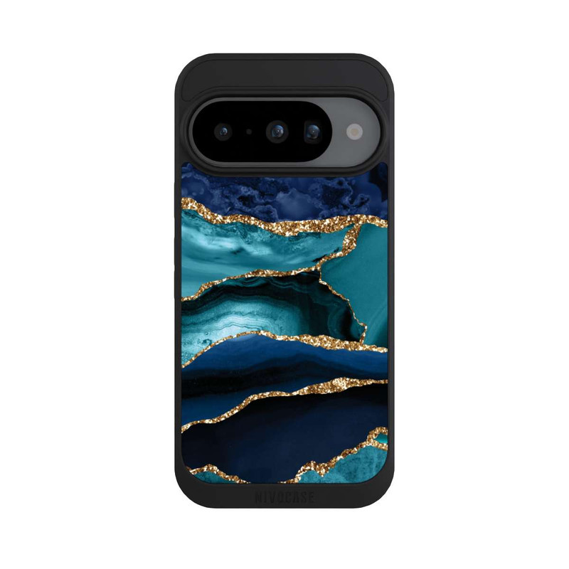 Pixel 10 NIVOpure Dark and Light Blue Marble Gold Glitter Look