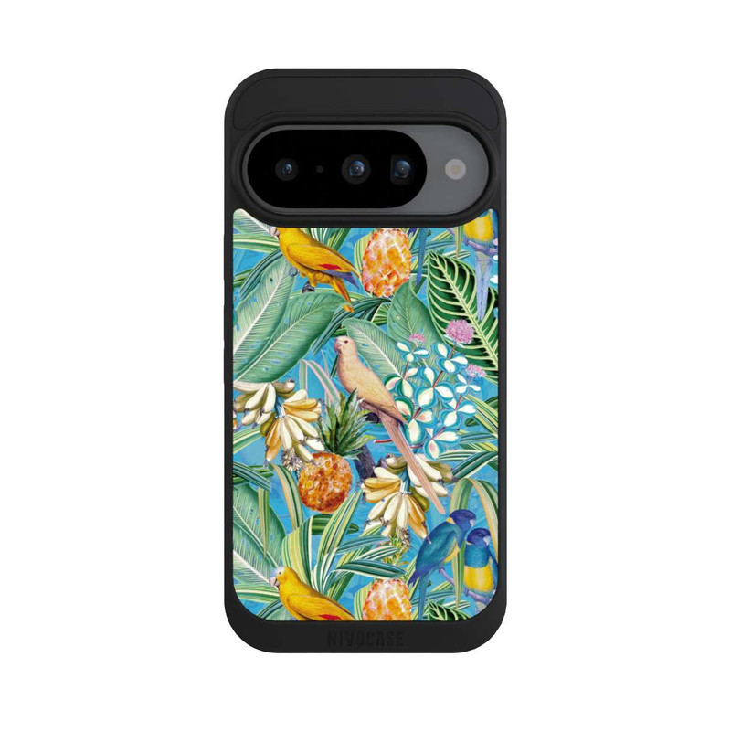 Pixel 10 NIVOpure Tropische Papageien auf blauer Tapete