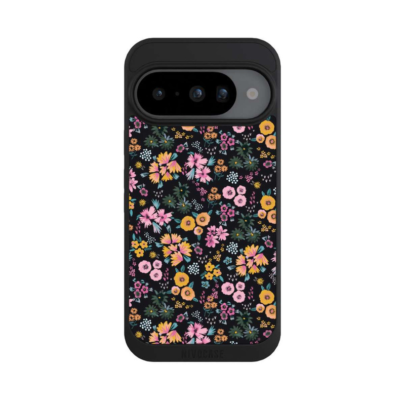 Pixel 10 NIVOpure Kleine bunte Blumen Schwarz 2