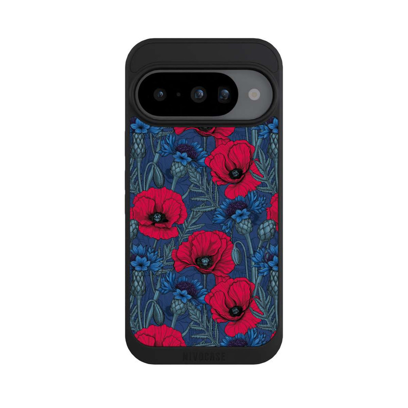 Pixel 10 NIVOpure Coquelicots et bleuets sur fond bleu