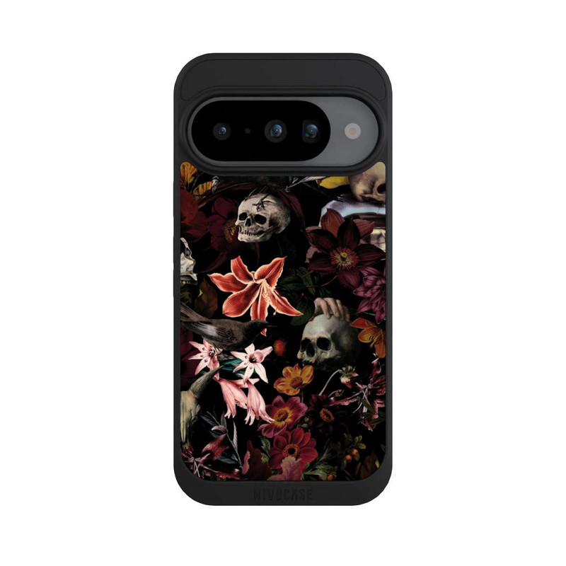Pixel 10 NIVOpure Crânes et fleurs sur fond sombre