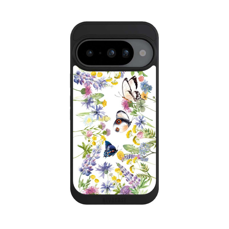 Pixel 10 NIVOpure Bunte Frühlingsblumen und Schmetterlinge