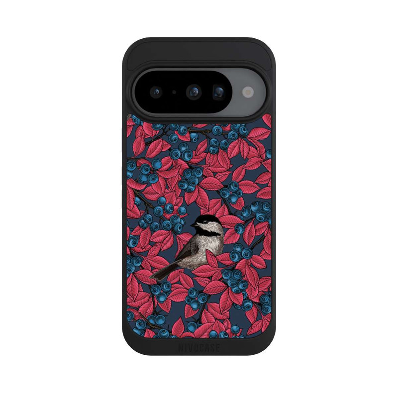 Pixel 10 NIVOpure Blaubeeren und Vögel auf Navy