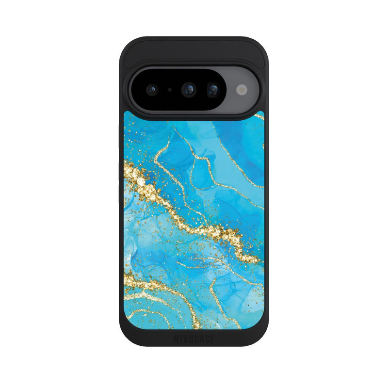 Pixel 10 NIVOpure Türkis-goldene Tapete