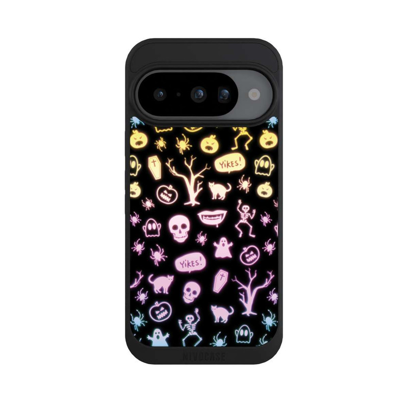 Pixel 10 NIVOpure Neon Halloween Aufkleber Schwarzer Hintergrund