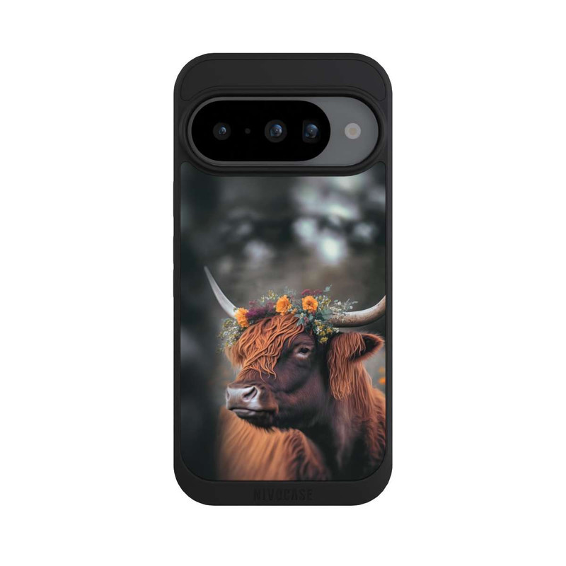 Pixel 10 NIVOpure Hochland Rind mit Blumen mit KI
