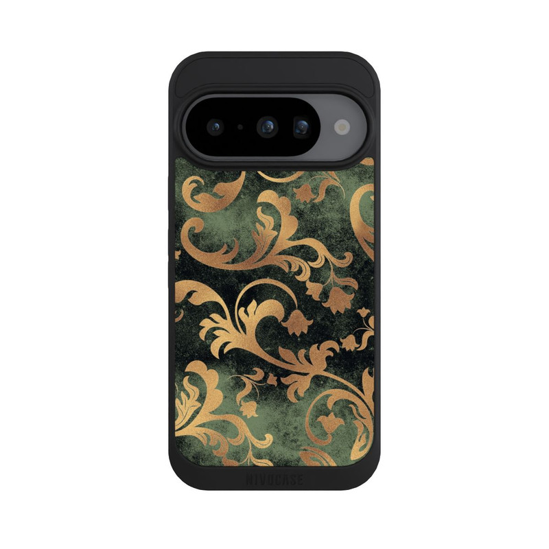 Pixel 10 NIVOpure Damasttapete Dunkelgrün